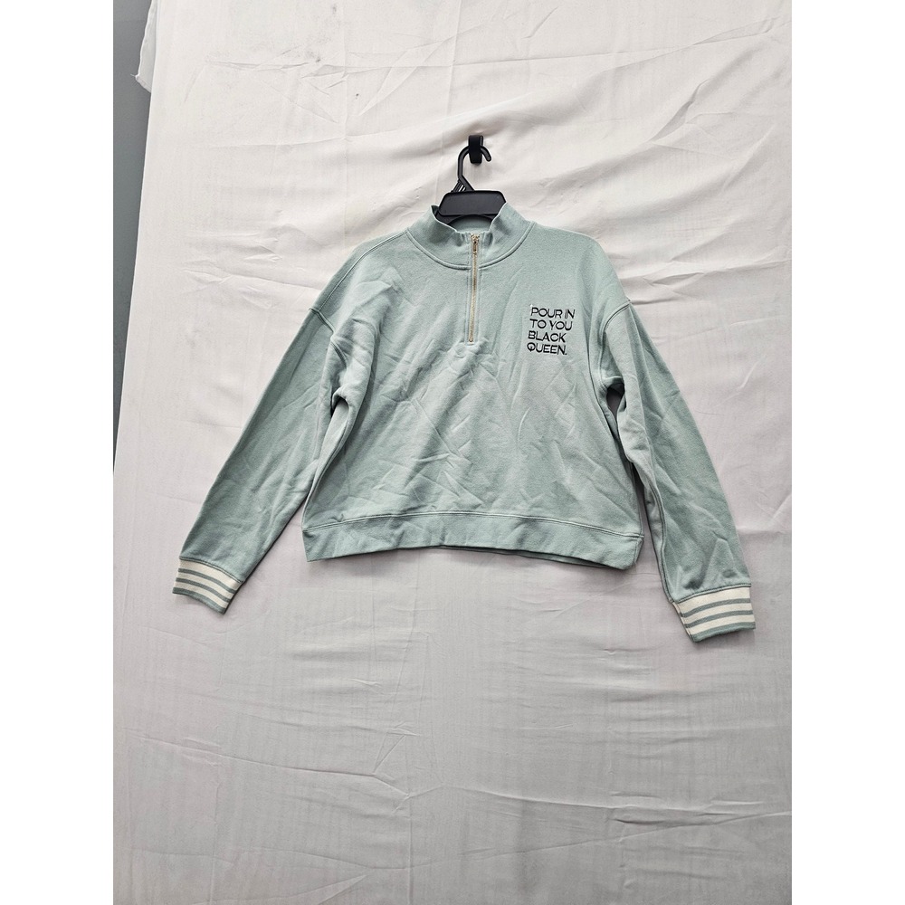Legendary Rootz Womens Black Queen Quarter Zip Pullover Green Cotton Size Medium